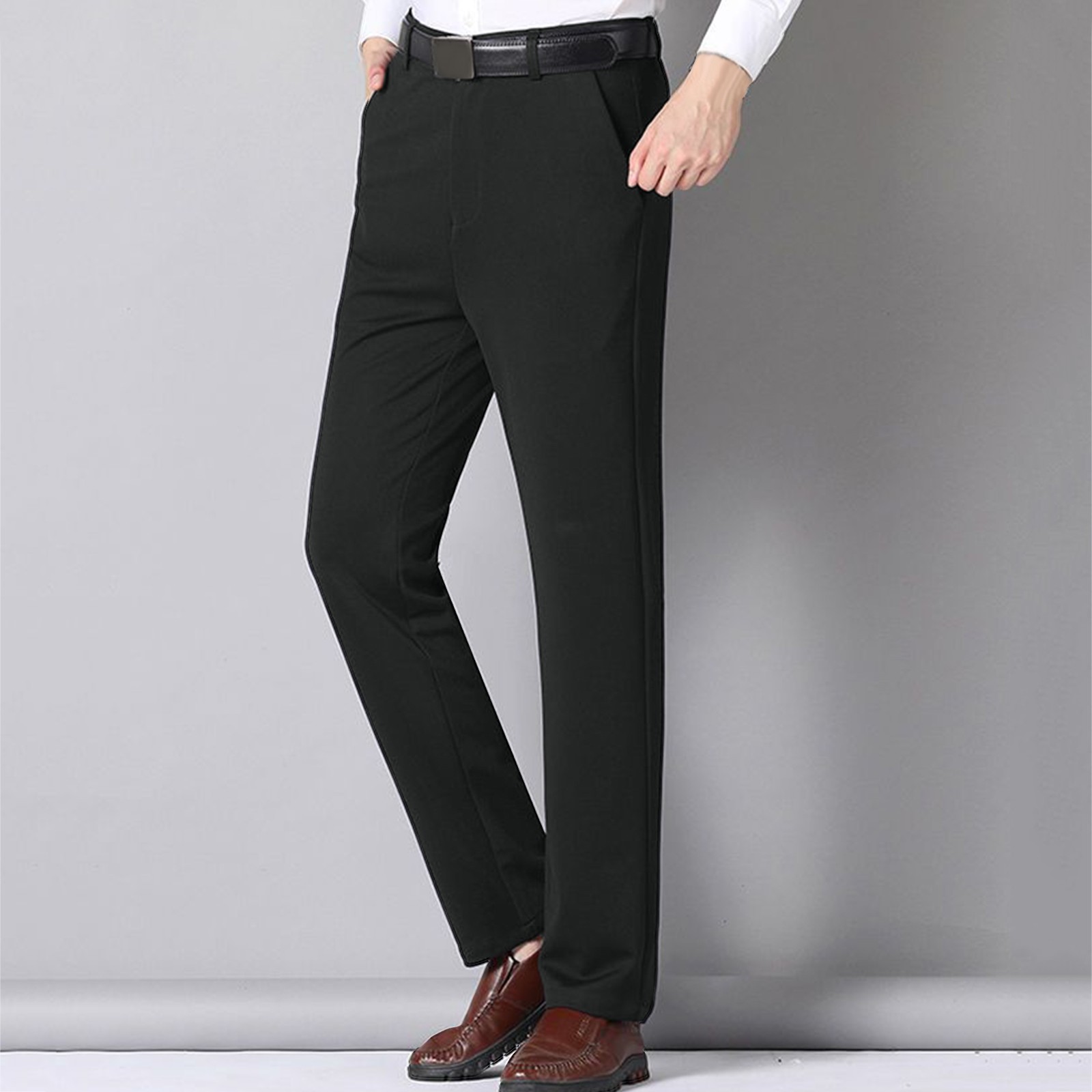 thumbnail image 2 of Pantalones largos informales para hombre: sin arrugas, con forro polar, poliéster, para todas las estaciones, informales/de negocios, tallas reales, tallas S-XXXL, fáciles de combinar con camisetas., 2 of 8